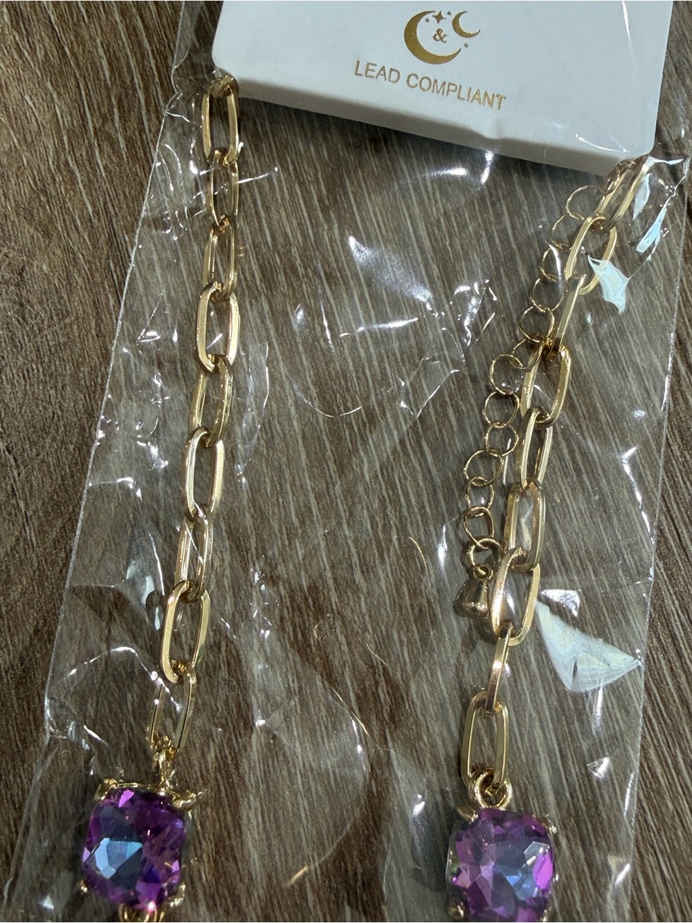 NWT Chic & Chic Purple AB Cushion Square Stone Crystal Necklace and Bracelet Set - Picture 6 of 8